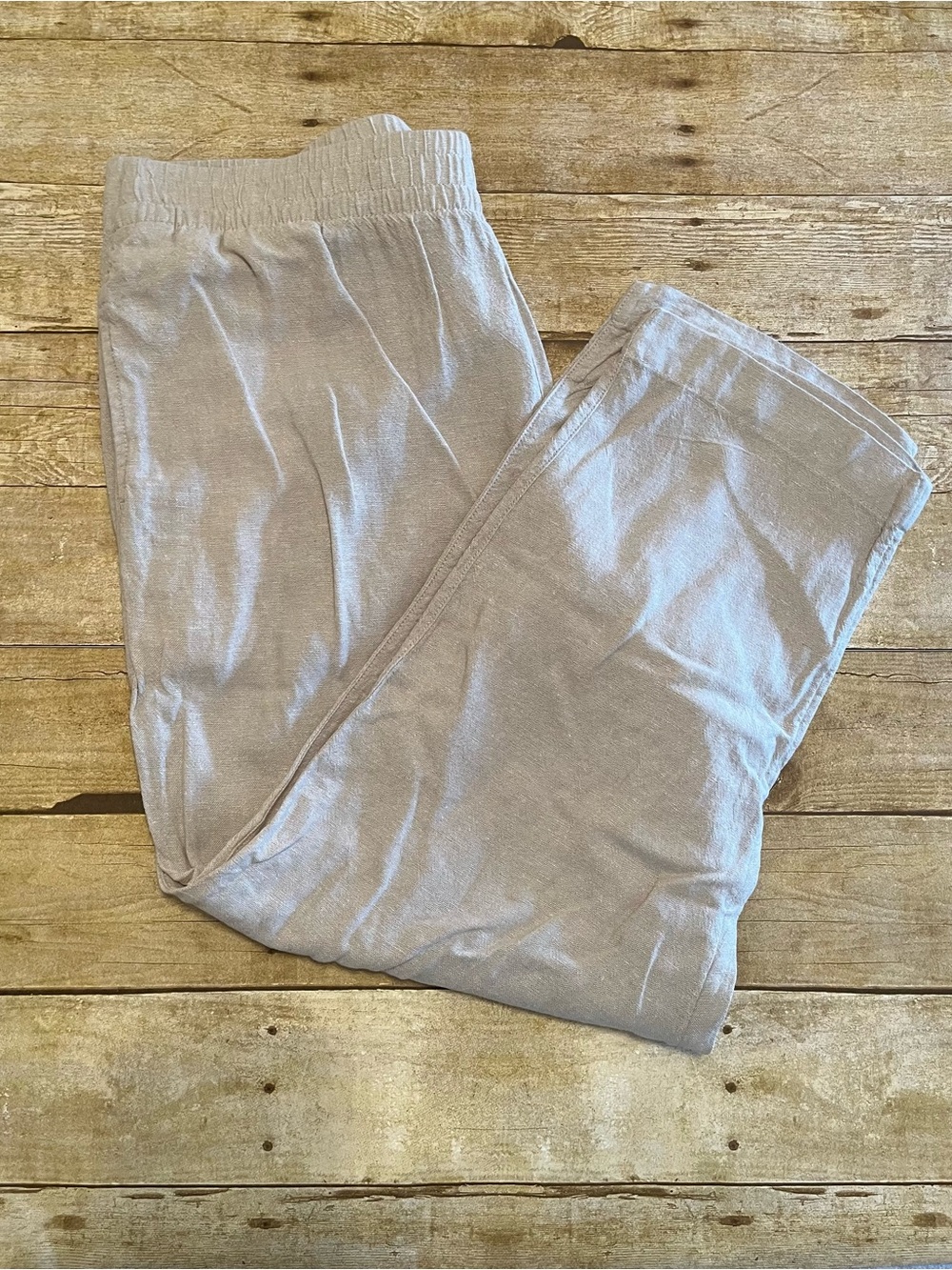 Old Navy Women’s Elastic Waist Linen-Blend Pants — Light Taupe EUC Size XL
